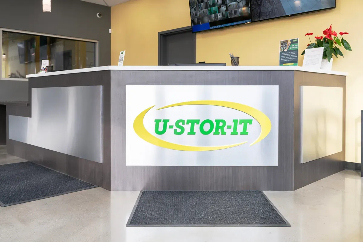 Interior of self storage facility, view of office.