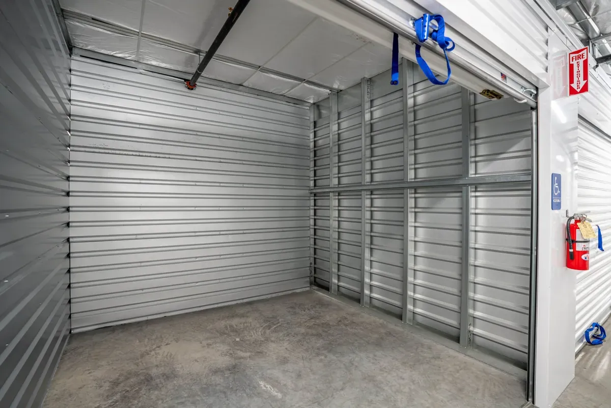 View of interior of indoor storage unit at U-Stor-It self storage facility.