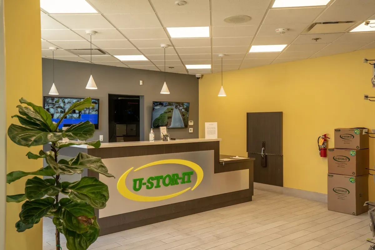 Interior of self storage facility, view of office.