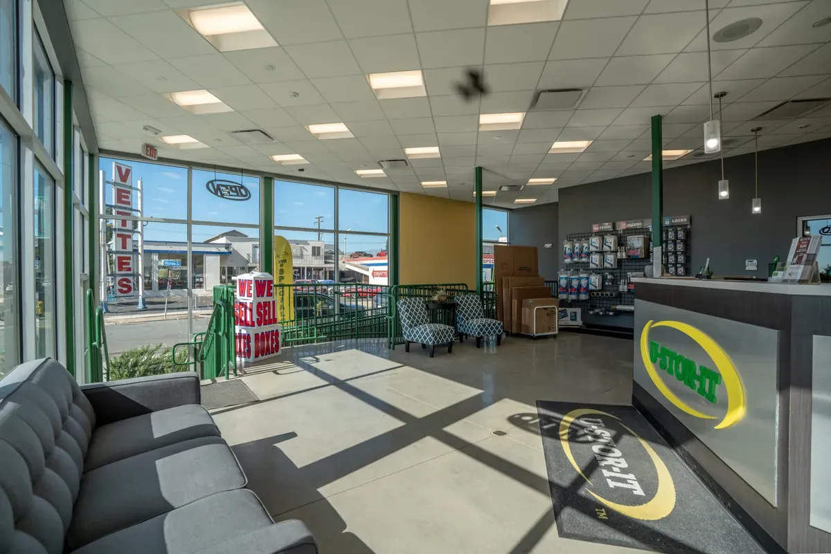 Interior of self storage facility, view of office.