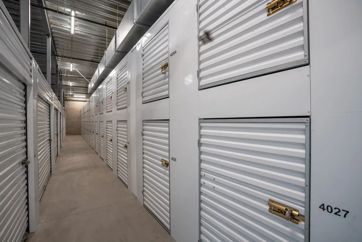 View of indoor storage units at U-Stor-It self storage facility.