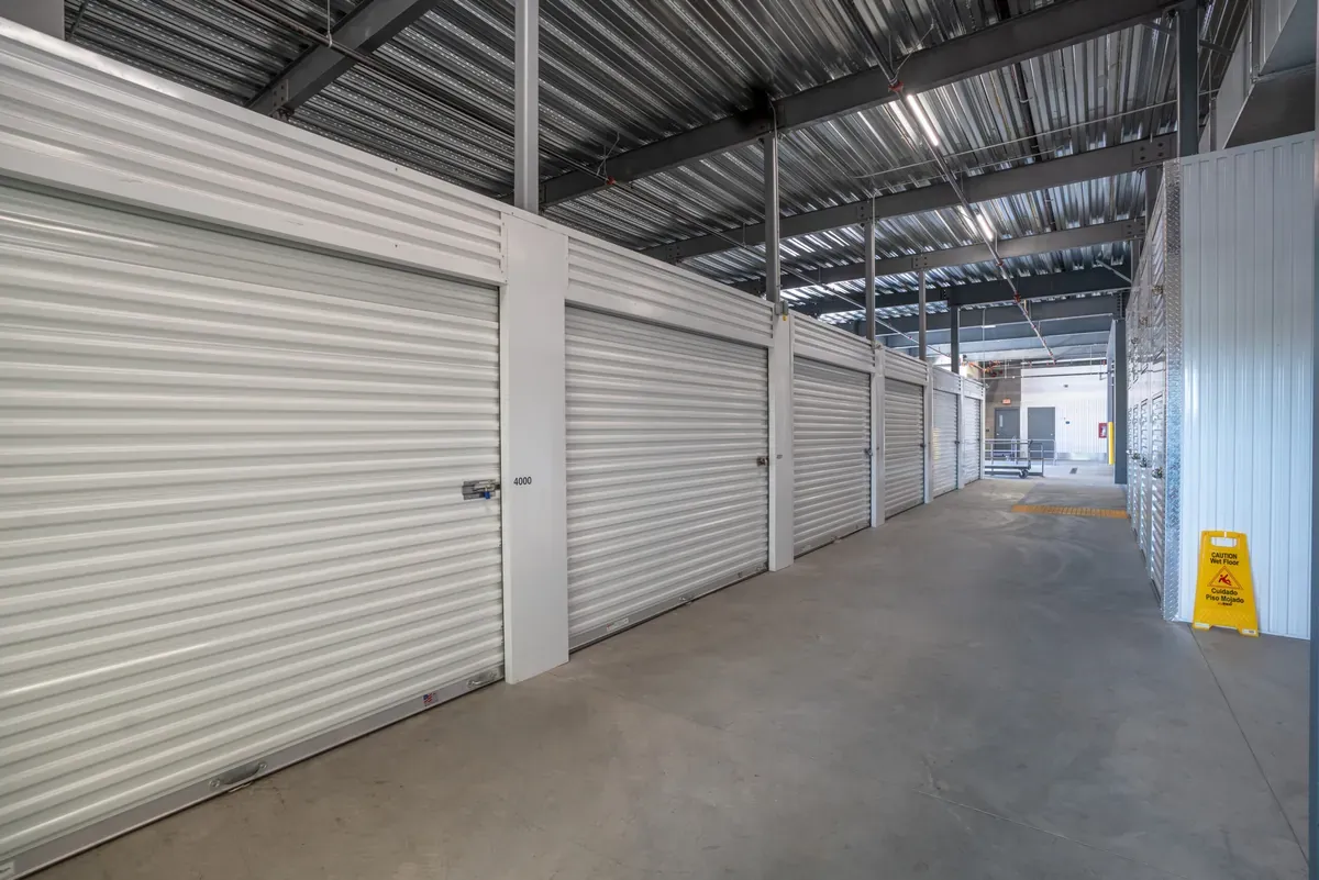 View of indoor storage units at U-Stor-It self storage facility.